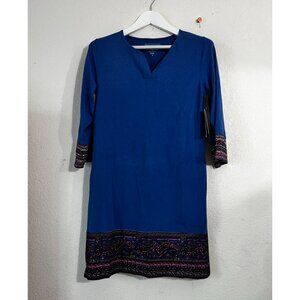 Coolibar Women Blue UPF 50+ UV Protection Tunic Dress Small Embroidered Trim New